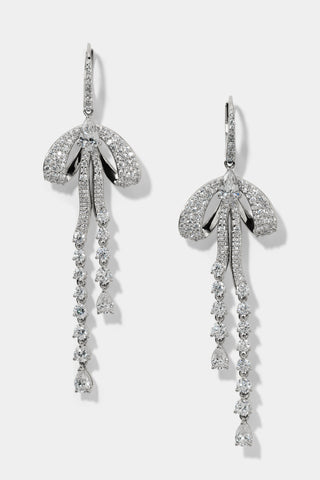 EROS PAVE BOW LEVERBACK EARRINGS IN RHODIUM PLATING