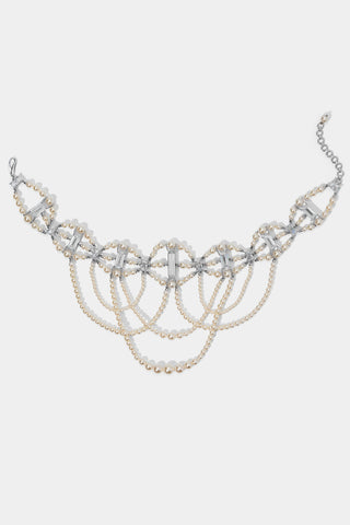 PEARL CHOKER ORNATE HIGH NECKLACE IN RHODIUM PLATING