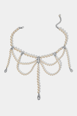 PEARL CHOKER LOW DROPS NECKLACE IN RHODIUM PLATING