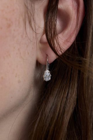 CLOSE UP OF A MODEL’S EAR WEARING THE SUPERNOVA FROZEN LEVERBACK EARRINGS