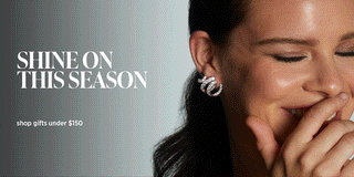 Shine on This Season. Shop Gifts under $150. Gif with images of cubic zirconia on models and photographed on different surfaces.