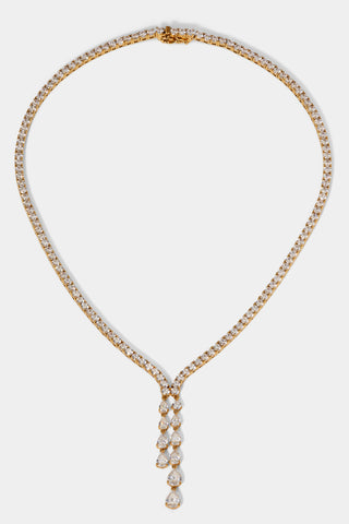 WILLOW ROUND CZ TENNIS DOUBLE DROP Y NECKLACE IN GOLD PLATING.