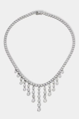 WILLOW CZ DRAMA DROPS COLLAR NECKLACE IN RHODIUM PLATING