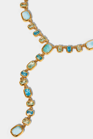 CLOSE UP DETAIL IMAGE OF CABARETE MULTI ADJUSTABLE Y NECKLACE IN GOLD PLATING