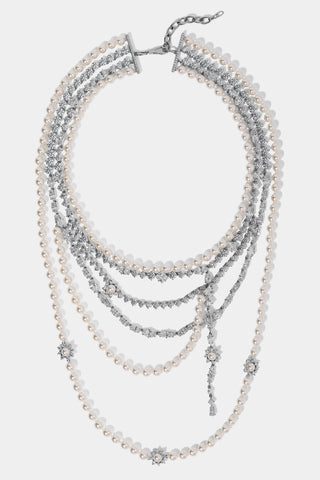 MATERIAL PEARL DRAMA SWAG NECKLACE IN RHODIUM PLATING