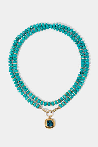 BOUJEE BEADS TURQUOISE LONG NECKLACE IN GOLD PLATING