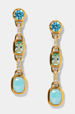 CABARETE TRIPLE DROP MULTI EARRINGS IN GOLD PLATING.