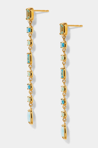 SIDE ANGLE VIEW OF CABARETE MULTI LINEAR EARRINGS IN GOLD PLATING