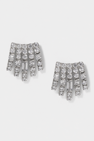 DELPHINE MULTI ROW CZ STUD EARRING IN RHODIUM PLATING