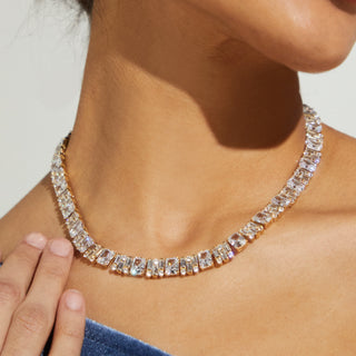 STERLING SILVER JAZZ CZ DECO COLLAR NECKLACE