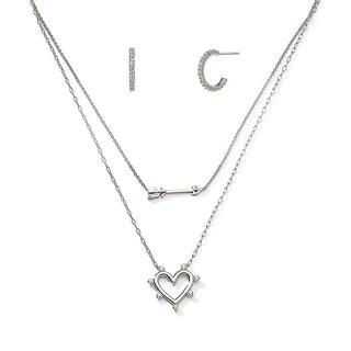 HEART AND HOOPS GIFT SET - RHODIUM