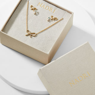 ADORE CZ RIBBON AND STUD EARRINGS WITH NECKLACE GIFT SET
