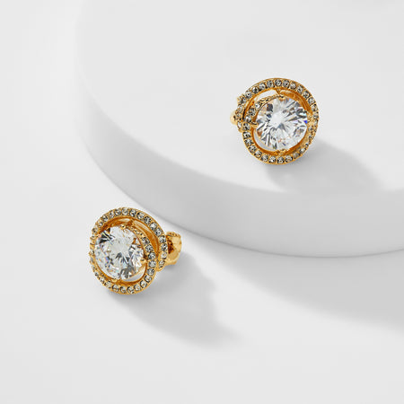 Framed Round CZ Clip Earrings
