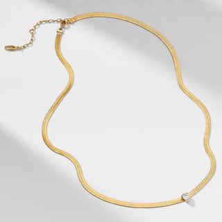 LUX HERRINGBONE CHAIN AND CZ NECKLACE