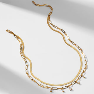 LUX HERRINGBONE AND LINK CHAIN LAYERED NECKLACE