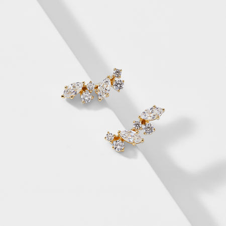 Flutter Cluster CZ Climber Stud Earrings