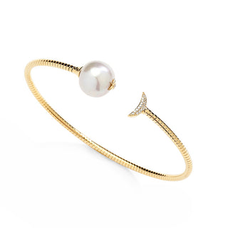 JULIET SILVER FRESHWATER PEARL AND CZ FLEXI CUFF BRACELET