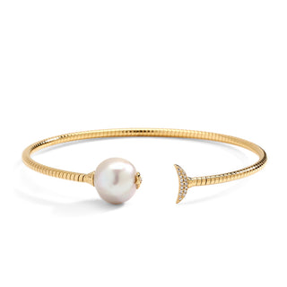 JULIET SILVER FRESHWATER PEARL AND CZ FLEXI CUFF BRACELET