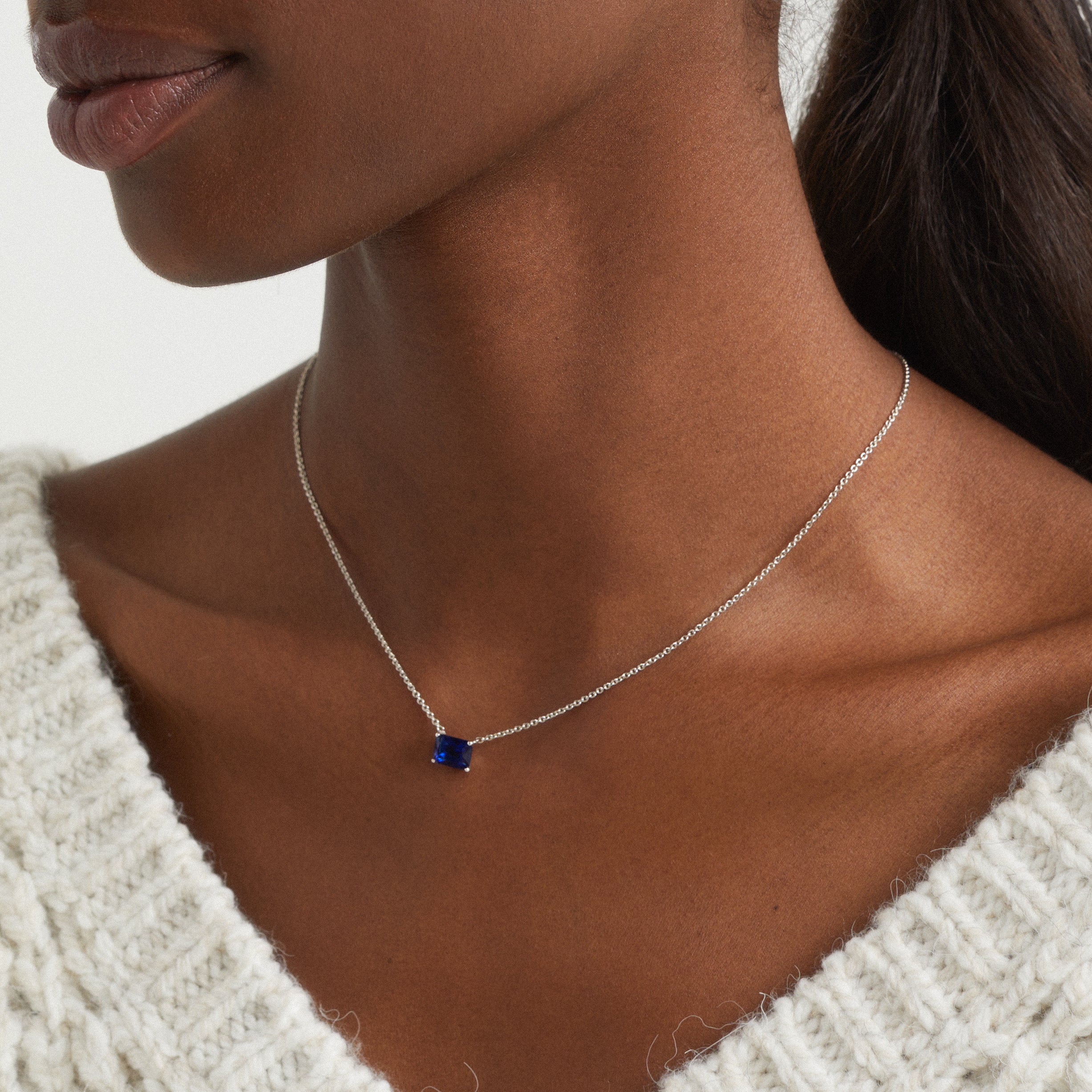 MODERN LOVE LARGE EMERALD CUT FAUX SAPPHIRE NECKLACE – NADRI