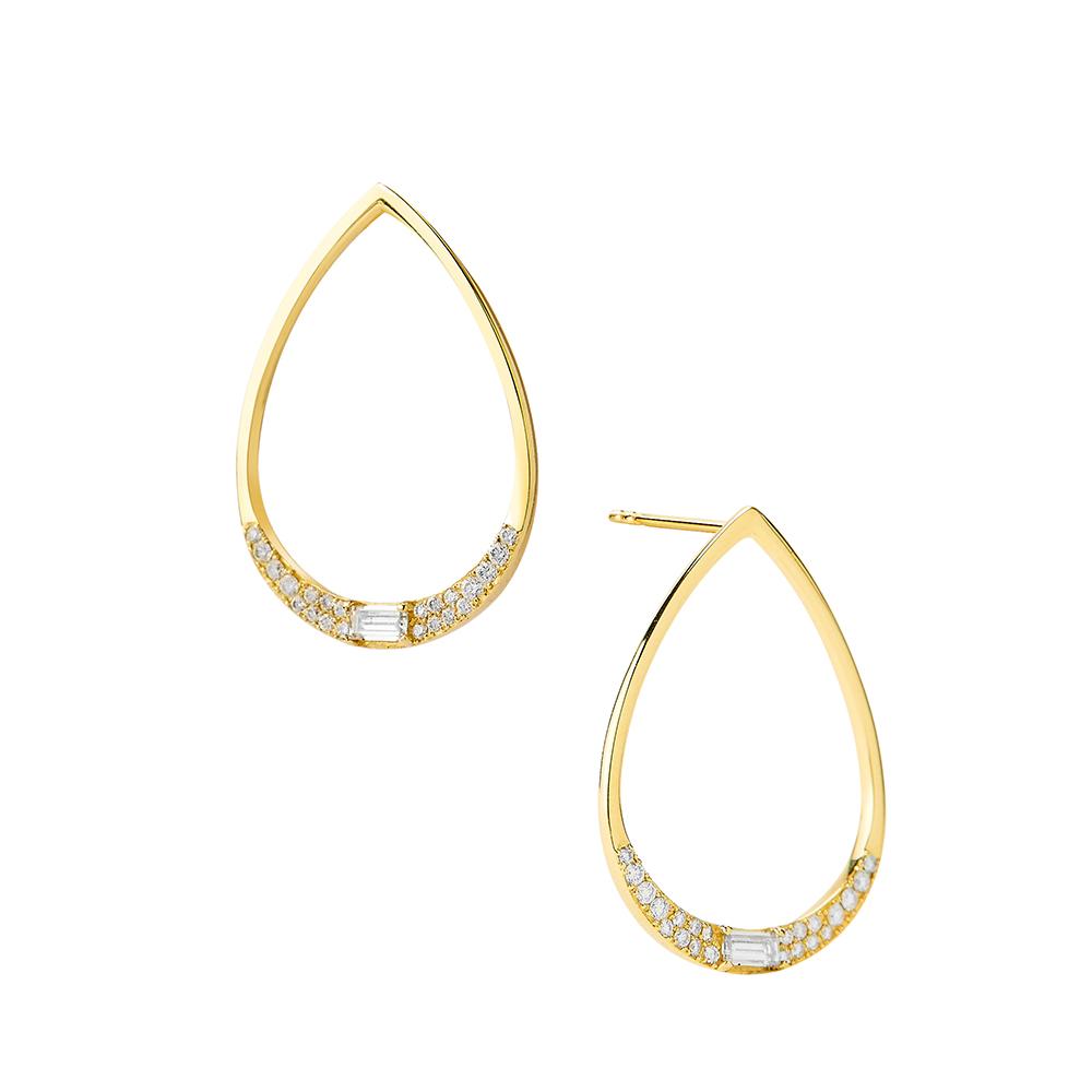 Pave Diamond Fringe Yellow Gold Drop Hoop Earrings