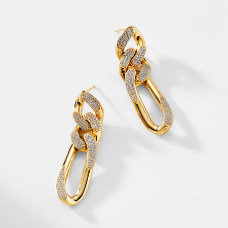 STERLING HIGHLIGHT TRIPLE LINK STUD EARRINGS