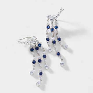 STERLING SILVER BELTAINE BLUE AND CZ CHANDELIER CLIMBER EARRINGS