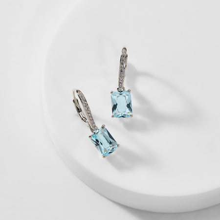 Modern Love Emerald Cut Aqua Drop Earrings