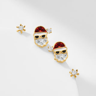 Gold snowflake and Santa Claus stud earrings